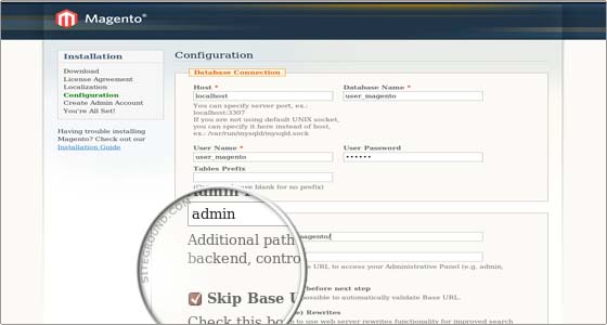 Magento installation database configuration